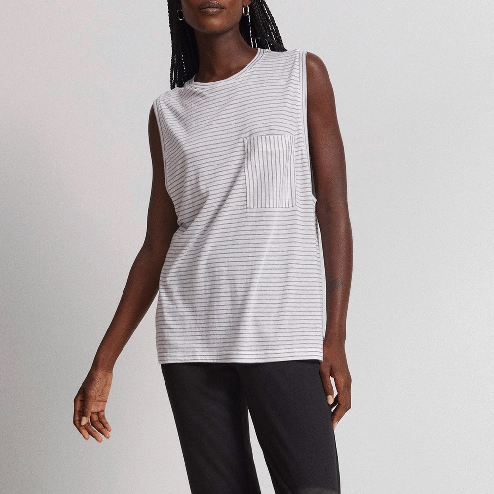 NWT Lunya Cooldown Pima Muscle Tank, Tranquil White/Immersed Black - Small